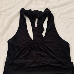Satin racer ruffle back tank top